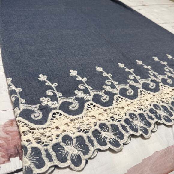 Kaktus Chambray Denim Eyelet Lace Ruffled Off The Shoulder Dress - Picture 3 of 7